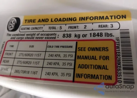 2021 Ford F-150 Lariat z USA, uszkodzony, nr VIN 1FTFW1E82MKE63510